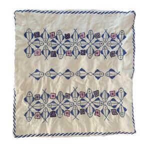 Vintage‎ Cross Stitch Embroidered Fish Pillow Case Square 15X15" Handmade Beach